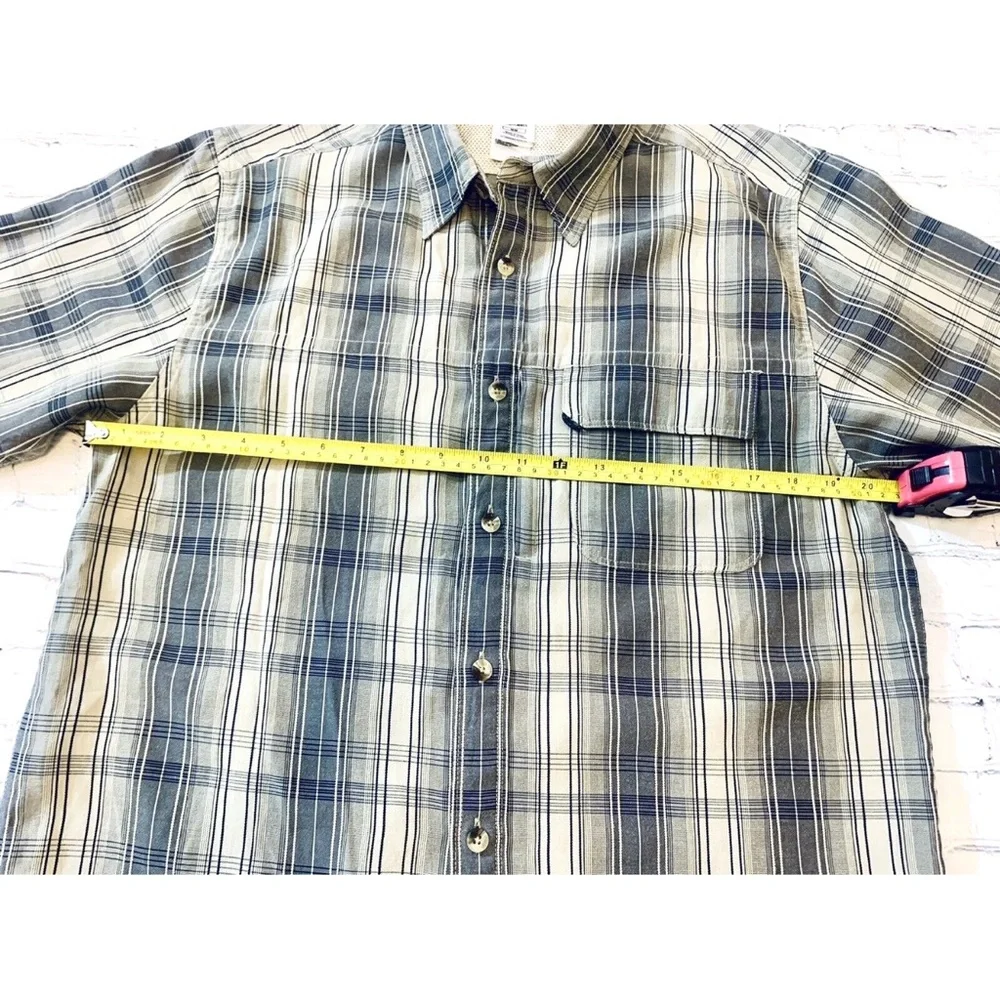 The North Face Mens Size M Casual Plaid Shirt Button Down Short Sleeve Black Tan